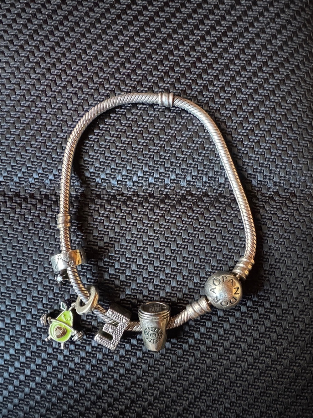 Pandora Sterling Silver Charm Bracelet with Multiple Charms Included